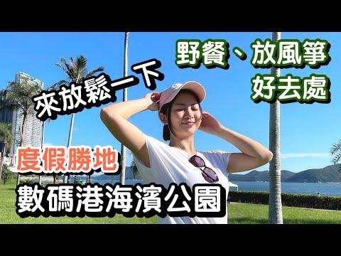 【vlog】數碼港海濱公園野餐體驗／原來是放風箏好地點／買到超好喝椰青／寵物小朋友都合適的好地方｜Katrina 朗喬