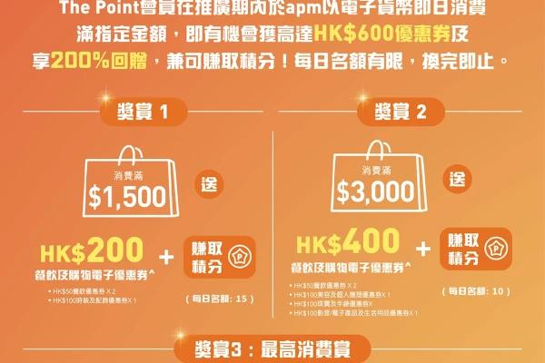 APM 消費券三重狂賞 送HK$600優惠券兼享高達200%回贈！